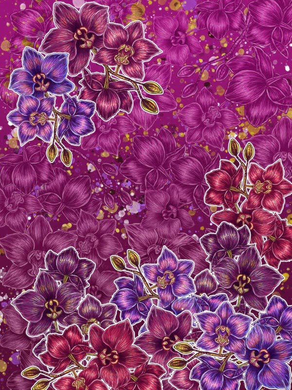 filotowy różowy wzór orchidea