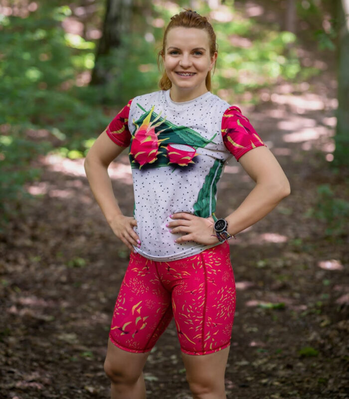damskie legginsy sportowe krótkie różowe pitaja