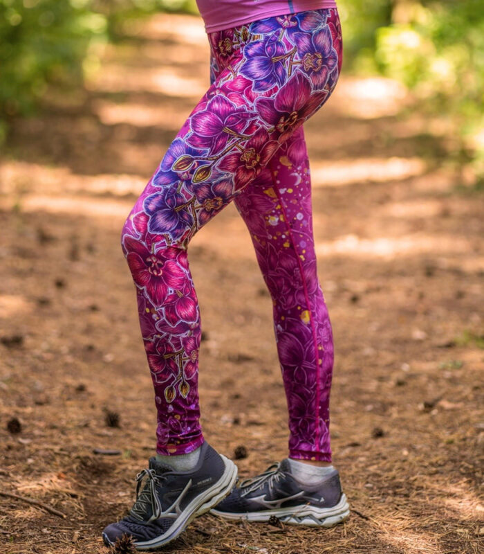 różowe legginsy do biegania orchidea