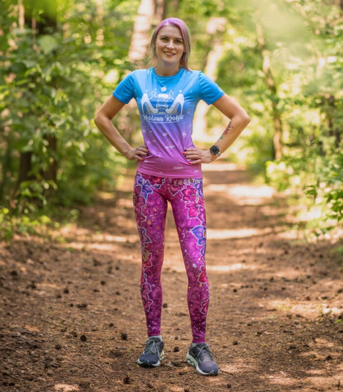 różowe legginsy do biegania orchidea