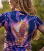 kolorowa koszulka sportowa damska fioletowa wzór sowa