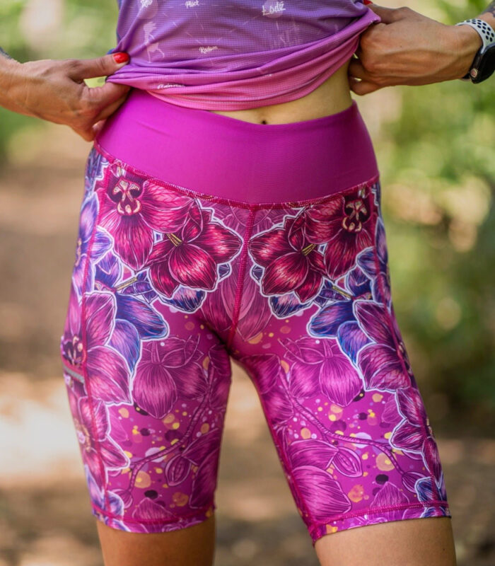 różowe legginsy do biegania z kieszonką na telefon orchidea