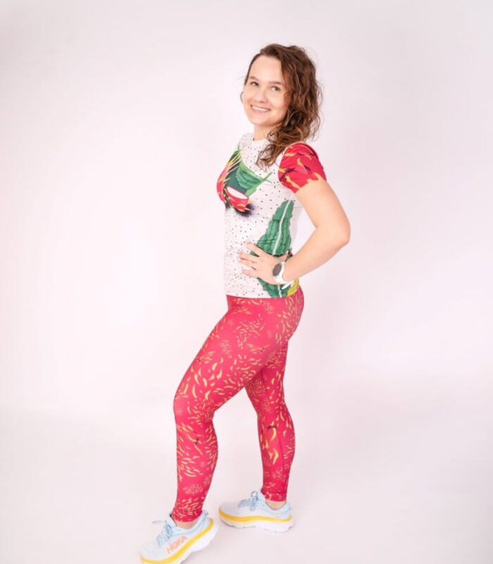 damskie legginsy sportowe długie różowe pitaja