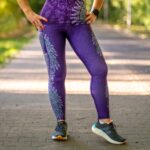 fioletowe długie legginsy sportowe lawenda
