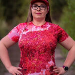 damska koszulka techniczna krótki rękaw maliny w śmietanie