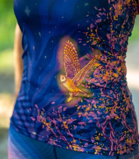 fioletowa bokserka tanktop sportowy sowa