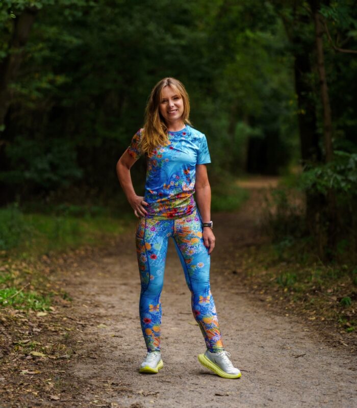 długie niebieskie legginsy do biegania Łąka