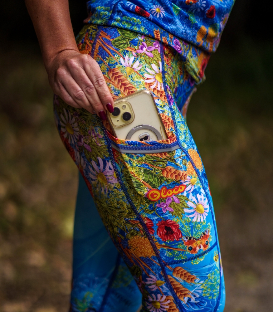 długie niebieskie legginsy do biegania Łąka