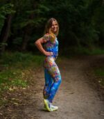 długie niebieskie legginsy do biegania Łąka