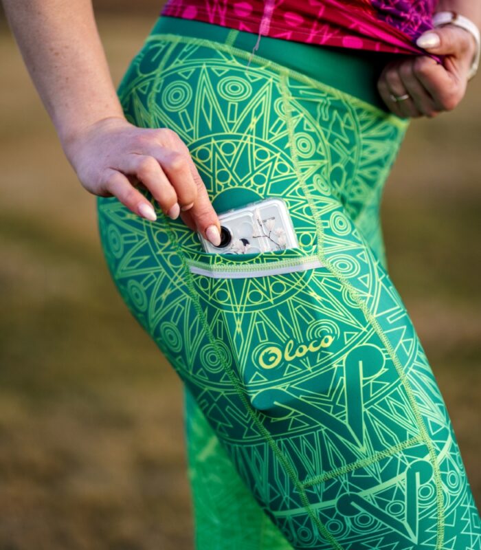 zielone legginsy sportowe z kieszonką na telefon Tequila