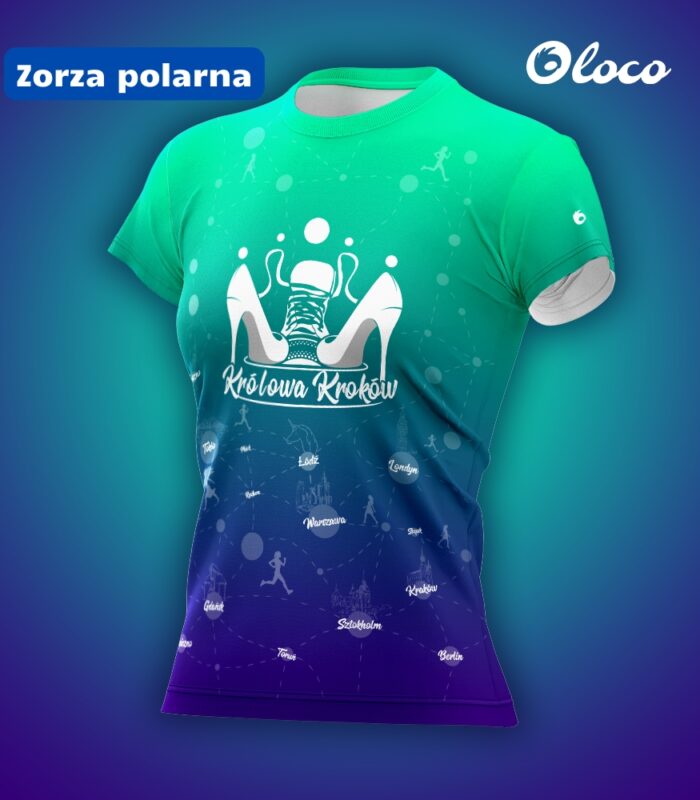 zielona niebieska koszulka techniczna Królowa kroków zorza polarna