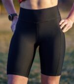 czarne legginsy sportowe krótkie kolarki bikery z kieszonką na telefon