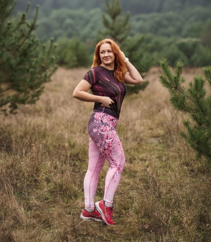 legginsy sportowe damskie różowe sakura
