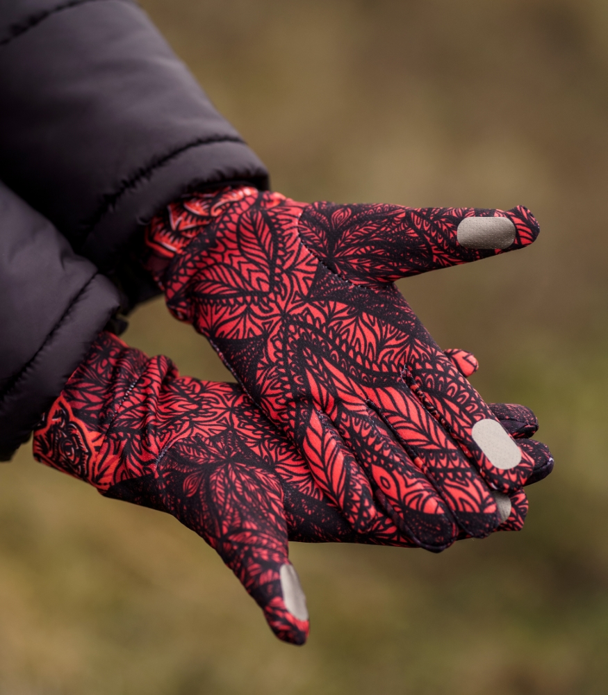 czerwona rękawiczki sportowe damskie róże