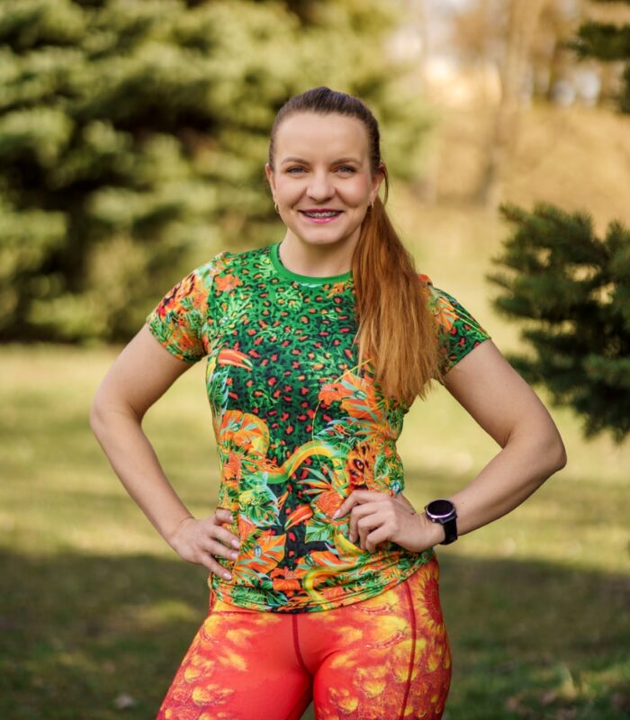 daska koszulka techniczna pomarańczowo zielona jungle