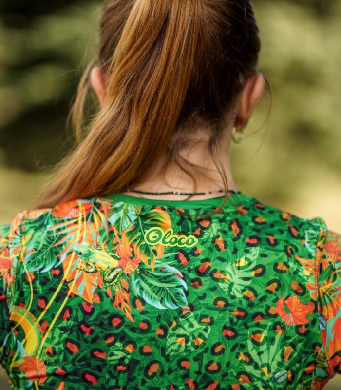 daska koszulka techniczna pomarańczowo zielona jungle