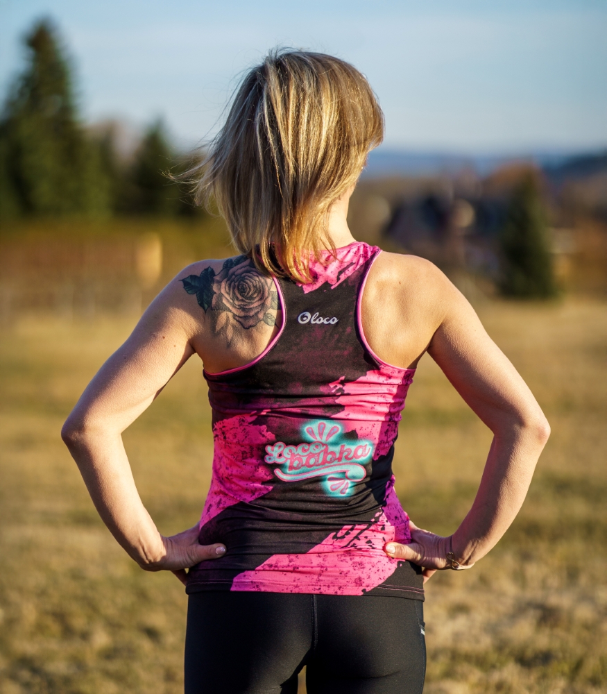 różowo czarna bokserka tanktop sportowy damski Loco Babka Fluo
