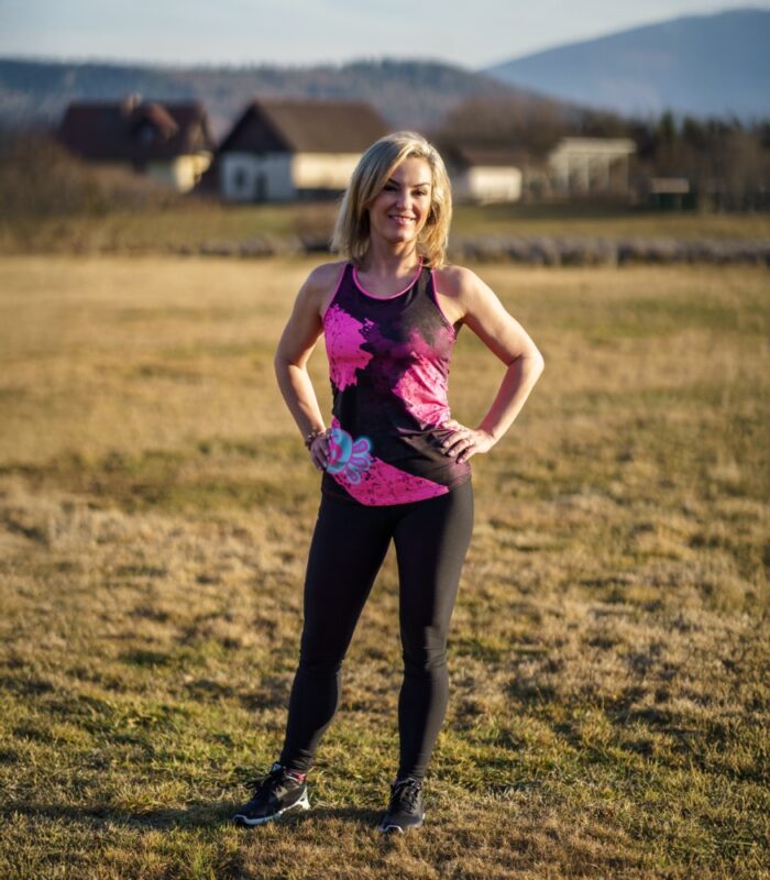 różowo czarna bokserka tanktop sportowy damski Loco Babka Fluo