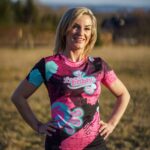 różowo czarna koszulka techniczna damska Loco Babka Fluo