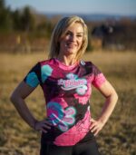 różowo czarna koszulka techniczna damska Loco Babka Fluo