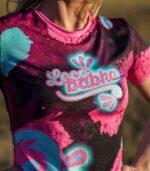 różowo czarna koszulka techniczna damska Loco Babka Fluo