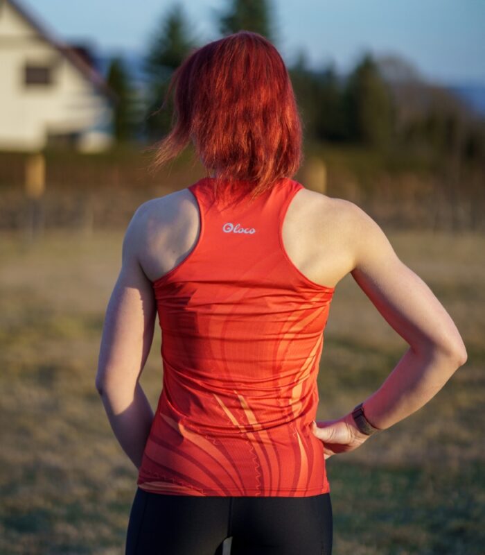 pomarańczowa koszulka bokserka tanktop sportowy techniczny damski Vulcano