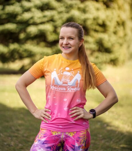 damska koszulka techniczna żółto różowa brzoskwinka