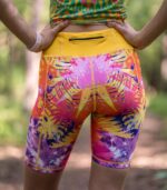 damskie kolorowe legginsy sportowe krótkie z kieszonką na telefon