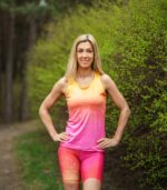 różowo-źółty tanktop bokserka sportowa brzoskwinka