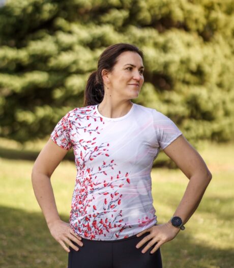 damska koszulka techniczna biało-czerwona szypszyna