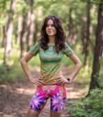 damskie kolorowe legginsy sportowe krótkie z kieszonką na telefon