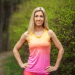 różowo-źółty tanktop bokserka sportowa brzoskwinka