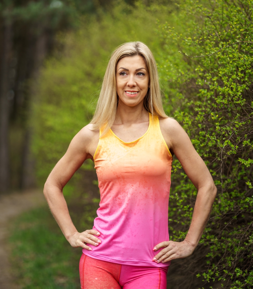 różowo-źółty tanktop bokserka sportowa brzoskwinka