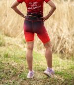 Czerwono czarne legginsy sportowe damskie krótkie wino