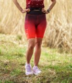 Czerwono czarne legginsy sportowe damskie krótkie wino