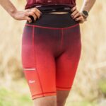 Czerwono czarne legginsy sportowe damskie krótkie wino