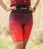 Czerwono czarne legginsy sportowe damskie krótkie wino