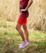 Czerwono czarne legginsy sportowe damskie krótkie wino