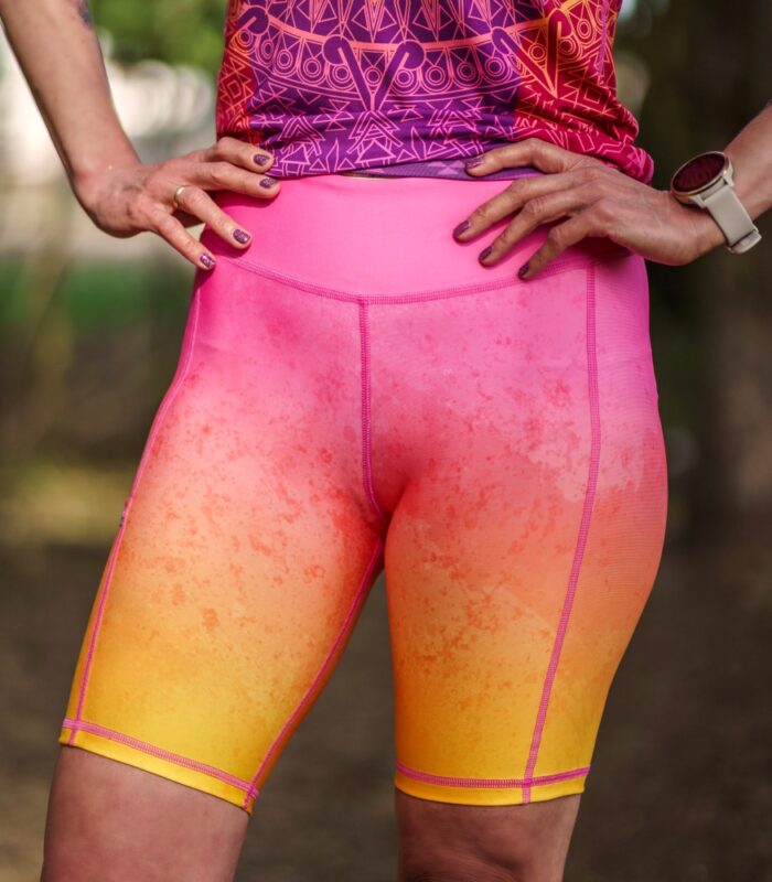 kolorowe legginsy sportowe damskie z kieszonką na telefon brzoskwinka