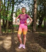 kolorowe legginsy sportowe damskie z kieszonką na telefon brzoskwinka