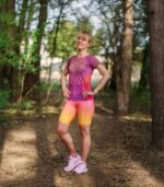 kolorowe legginsy sportowe damskie z kieszonką na telefon brzoskwinka