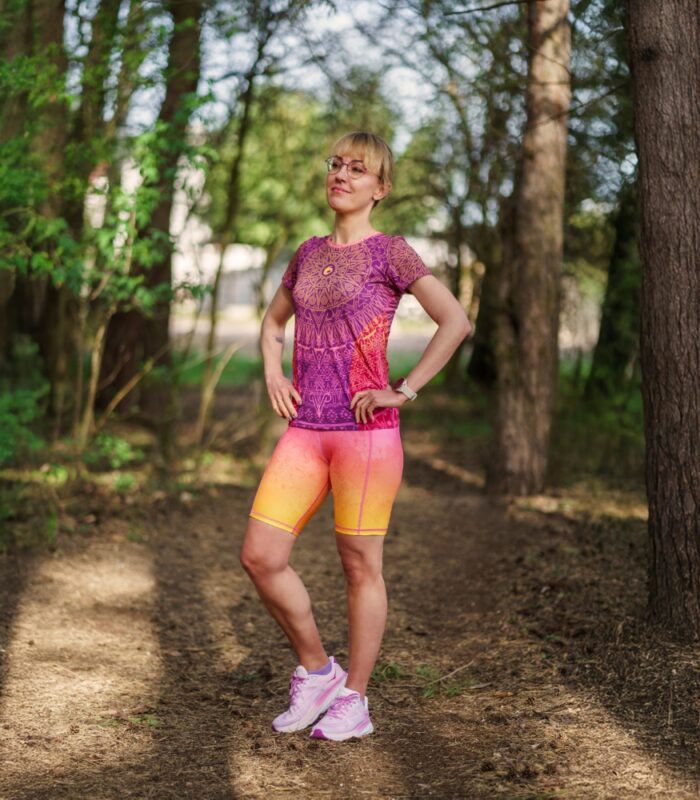 kolorowe legginsy sportowe damskie z kieszonką na telefon brzoskwinka