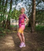 kolorowe legginsy sportowe damskie z kieszonką na telefon brzoskwinka