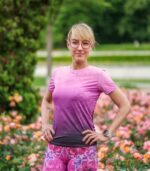 fioletowa damska koszulka techniczna do biegania na rower sportowa jeżyna