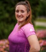 fioletowa damska koszulka techniczna do biegania na rower sportowa jeżyna