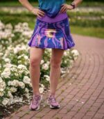 spódniczka do biegania z wbudowanymi spodenkami z kieszonką na telefon fioletowa sowa