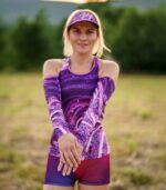 fioletowe rękawki sportowe do biegania na rower jagody