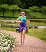 spódniczka do biegania z wbudowanymi spodenkami z kieszonką na telefon fioletowa sowa