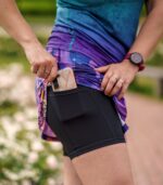 spódniczka do biegania z wbudowanymi spodenkami z kieszonką na telefon fioletowa sowa