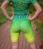 zielone legginsy spodenki sportowe damskie do biegania z kieszonką na telefon limonka